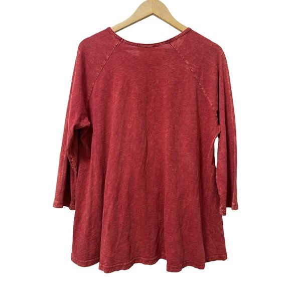 Jess & Jane Womens Mineral Washed Patch Pocket Tunic Top Size L Red Boho Artsy - Picture 2 of 5